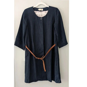 TOAST 3/4 Sleeve Navy Dress with Brown Belt